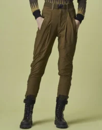 Pantaloni kaki jodhpurs con gamba arricciata