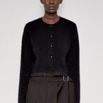 cardigan Meimeij con taschini con bordo rouches in gros grain in fondo