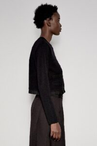 cardigan Meimeij con taschini con bordo rouches in gros grain in fondo - immagine 2