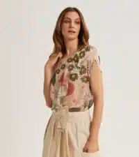 BLUSA SETA STAMPATA E ROUCHES