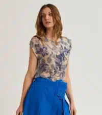 BLUSA IN SETA STAMPATA E ROUCHES