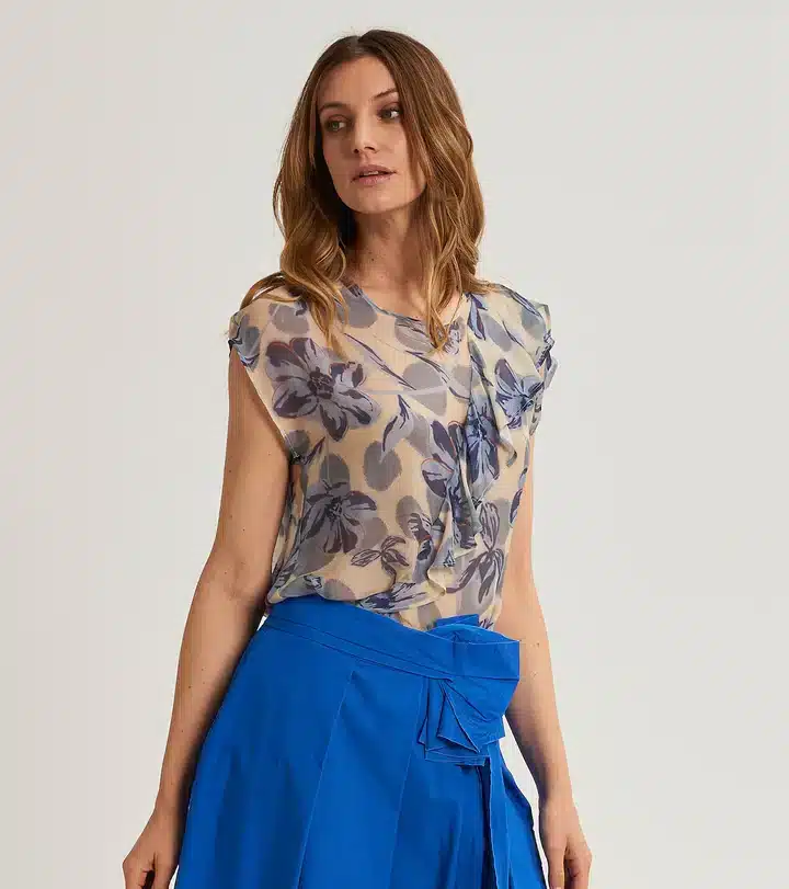 511SD45080_519054-02-P2 TOP ROUCHES FANT 6 BLUSA IN SETA STAMPATA E ROUCHES - immagine 1