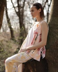 PANTALONE DIPINTO E RICAMATO A MANO IN COTONE TADASHI - immagine 2