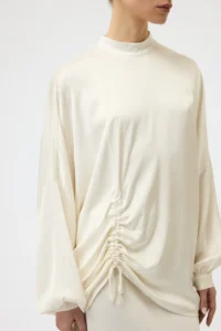 CAMICIA IN SATIN CON DRAPPEGGIO-PINK MEMORIES - immagine 2