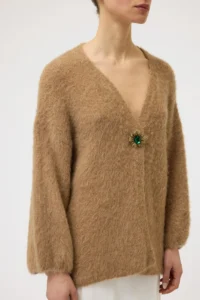 CARDIGAN GARZATO CON SPILLA GIOIELLO - immagine 3
